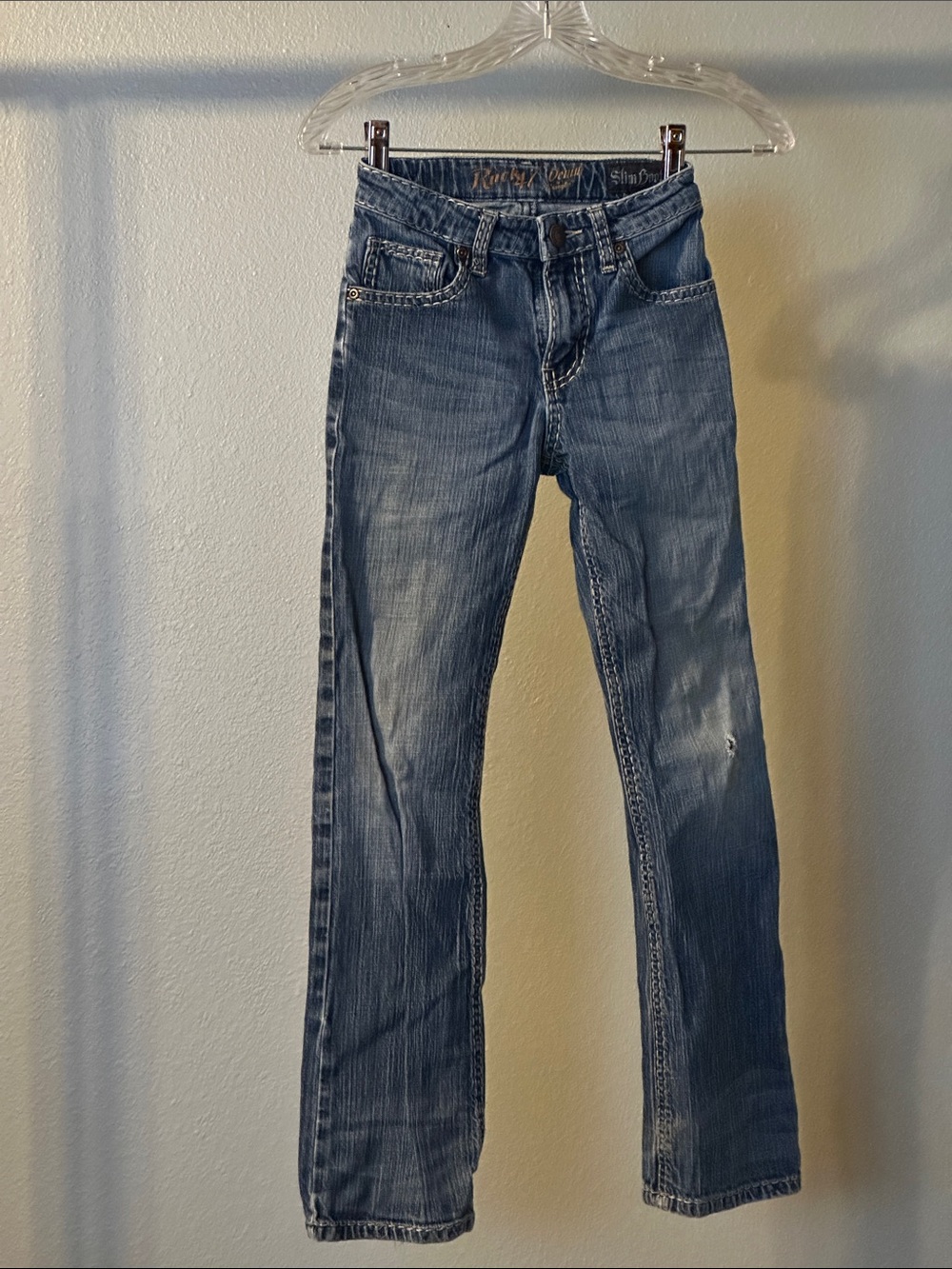 Vintage-Style Kids Bootcut Jeans in Washed Blue